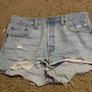 Levi's 501 Light Blue Distressed Jean Shorts